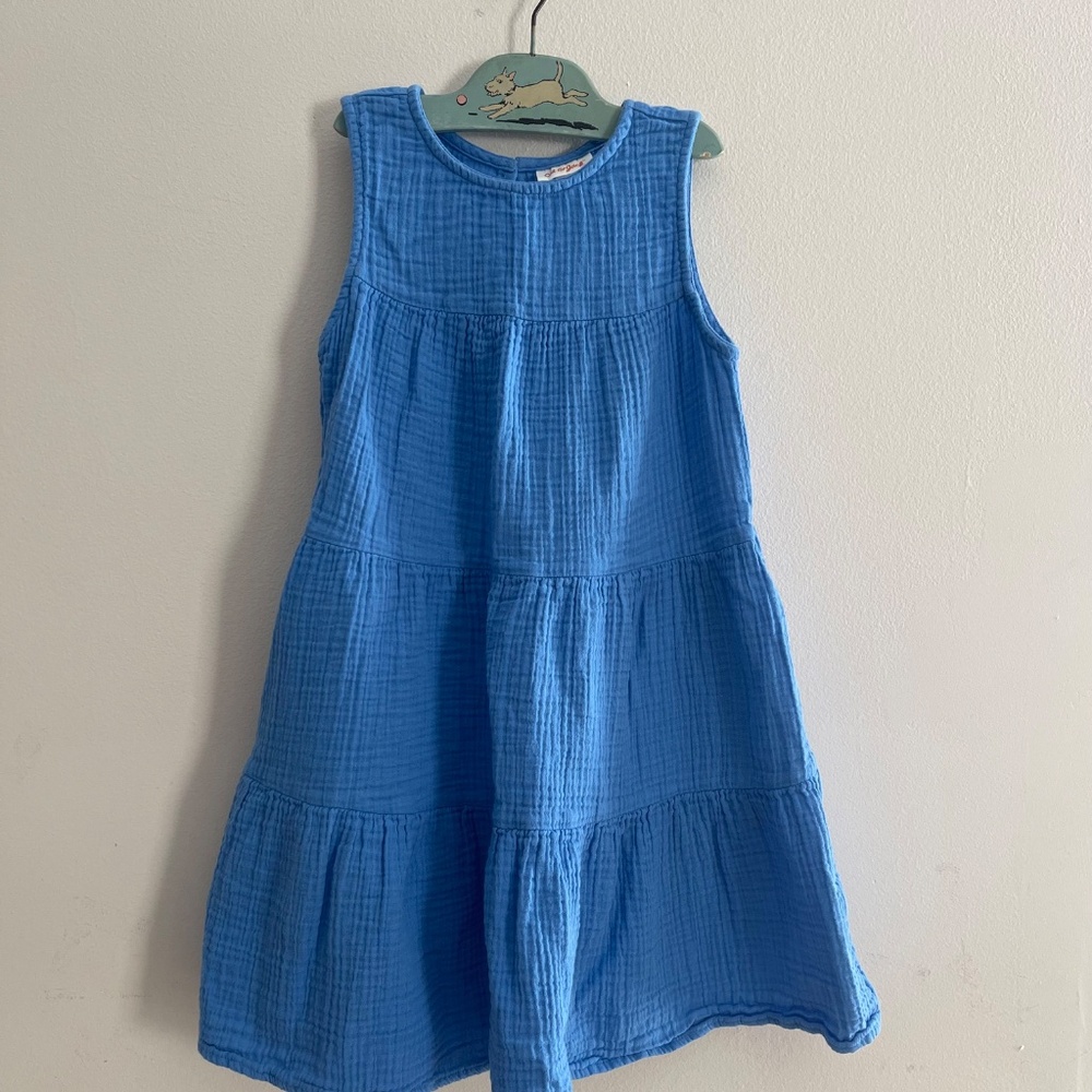 Cat & Jack Gauze Tiered Dress Ocean Blue Girls 8 Cotton Beach Summer Prairie